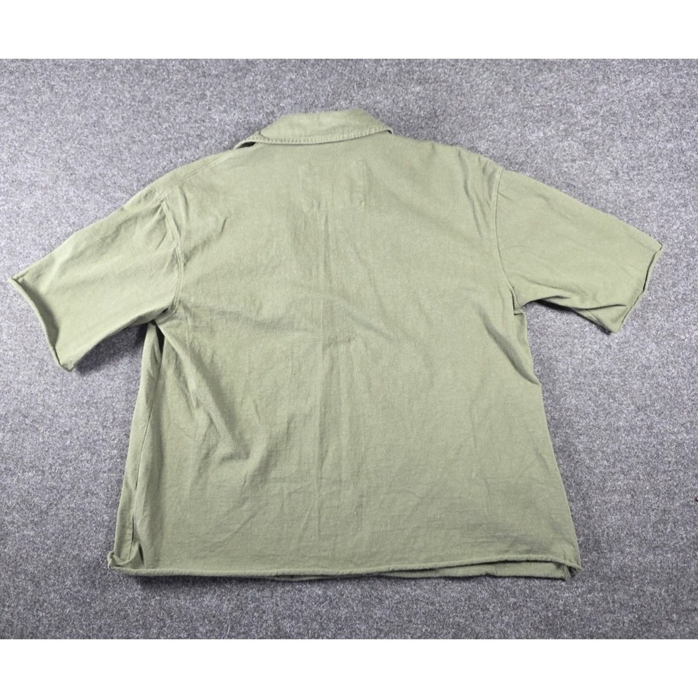 Frank & Eileen Patrick Popover Henley Collared V-neck Raw Hem Sz Olive Green - Picture 2 of 7
